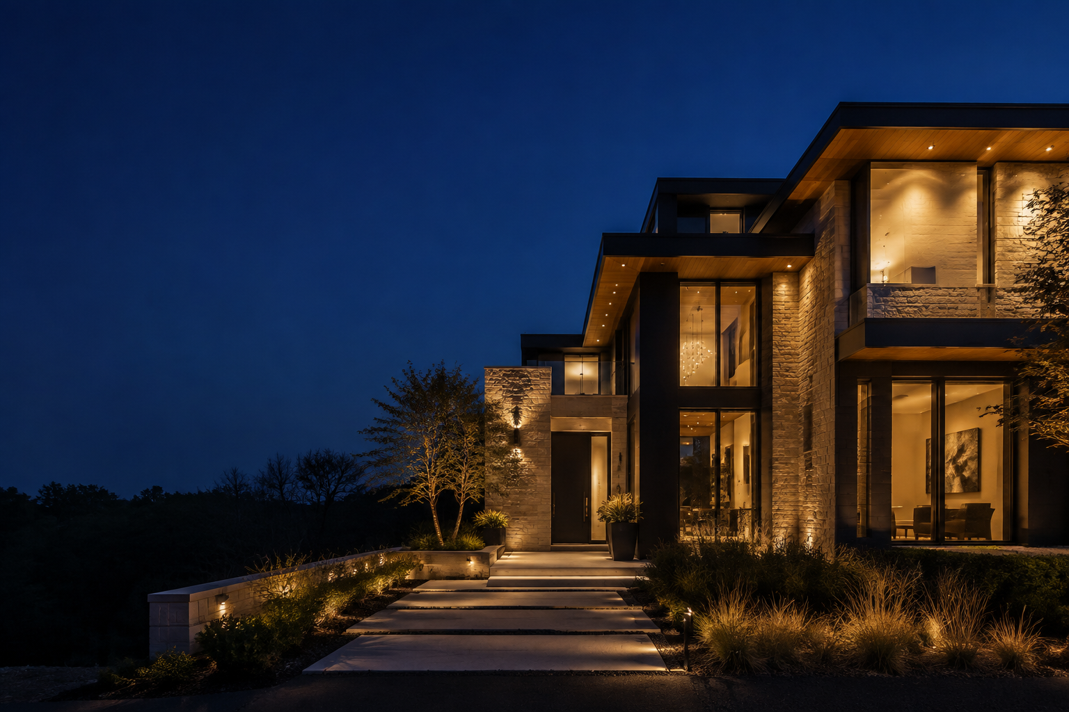 Contemporary luxury home at blue hour