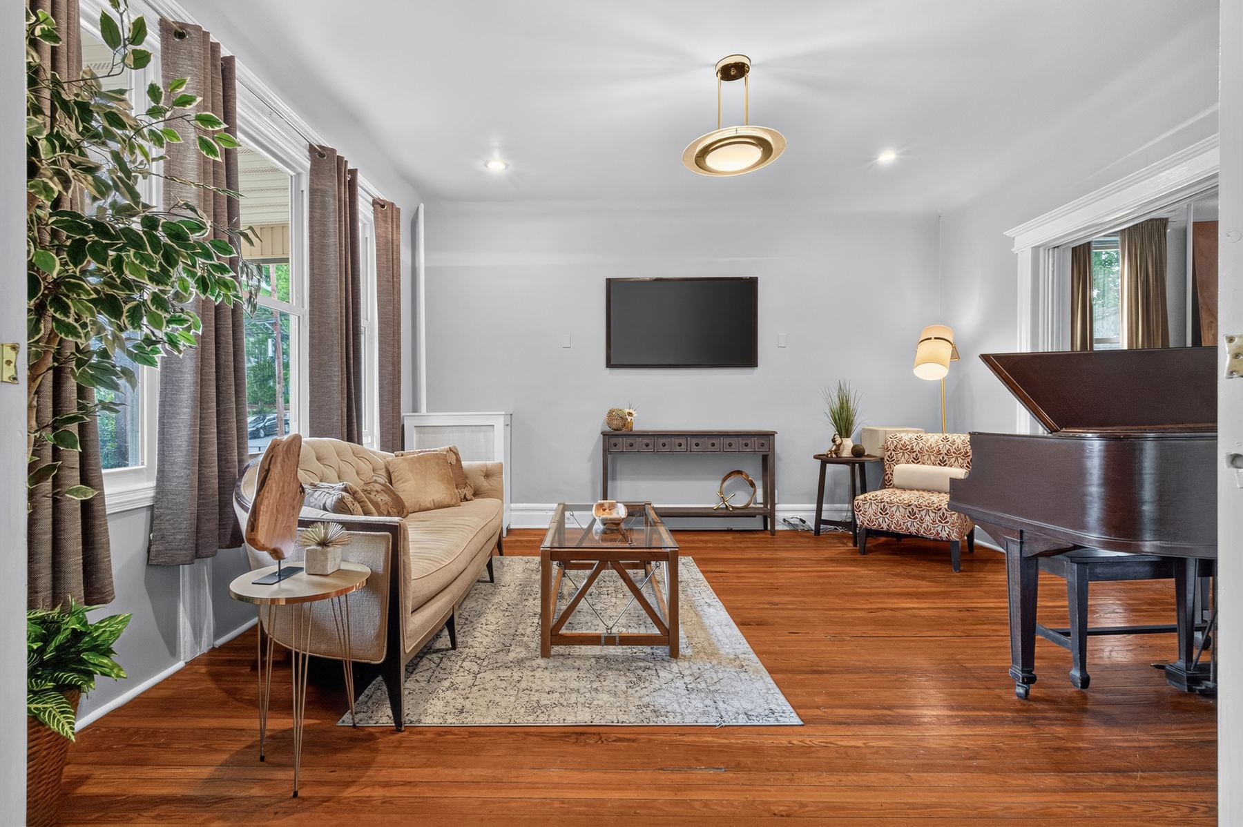 Living room with piano
